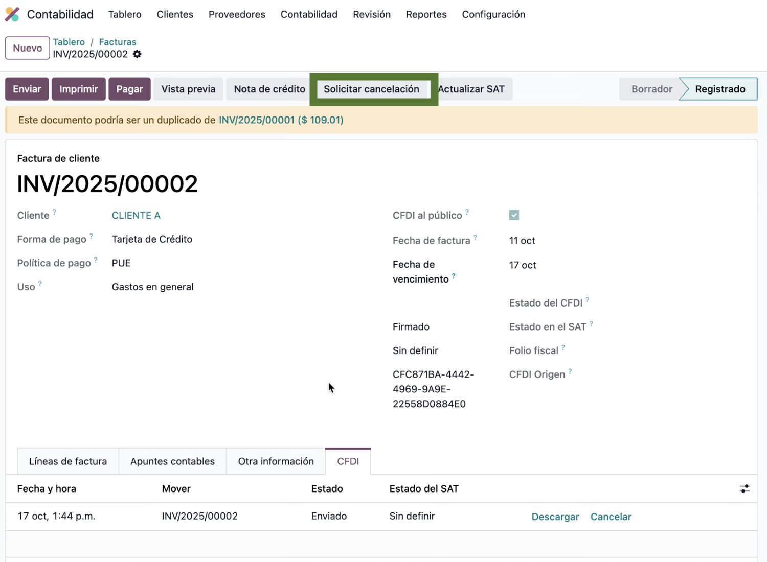 Una factura publicada en ventas y ya timbrada no puede restablecerse a borrador, ni modificarse o eliminarse.
