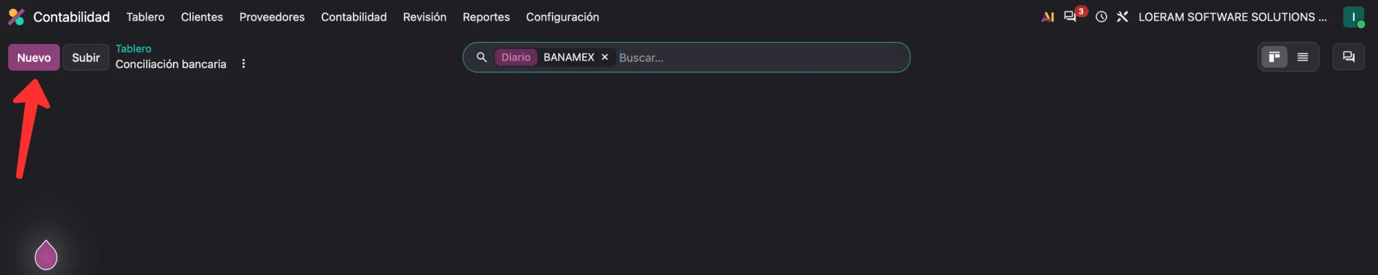 Botón Nuevo para crear un movimiento en el diario Banamex